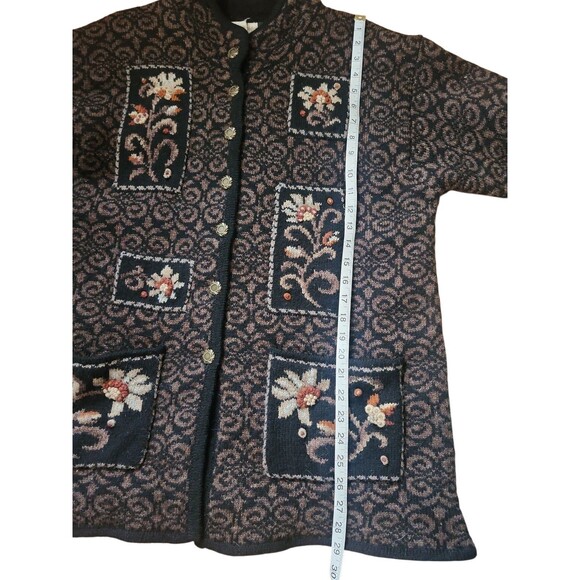 Coldwater Creek Shetland Wool Cardigan Sweater Womens Large Brown Cottage Floral - Picture 7 of 8